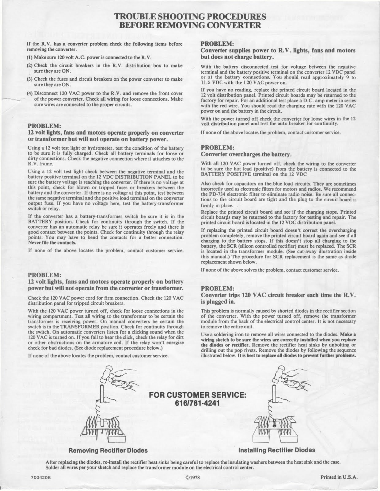 1983 Fleetwood Pace Arrow Owners Manuals: 83 Pace Arrow power converter